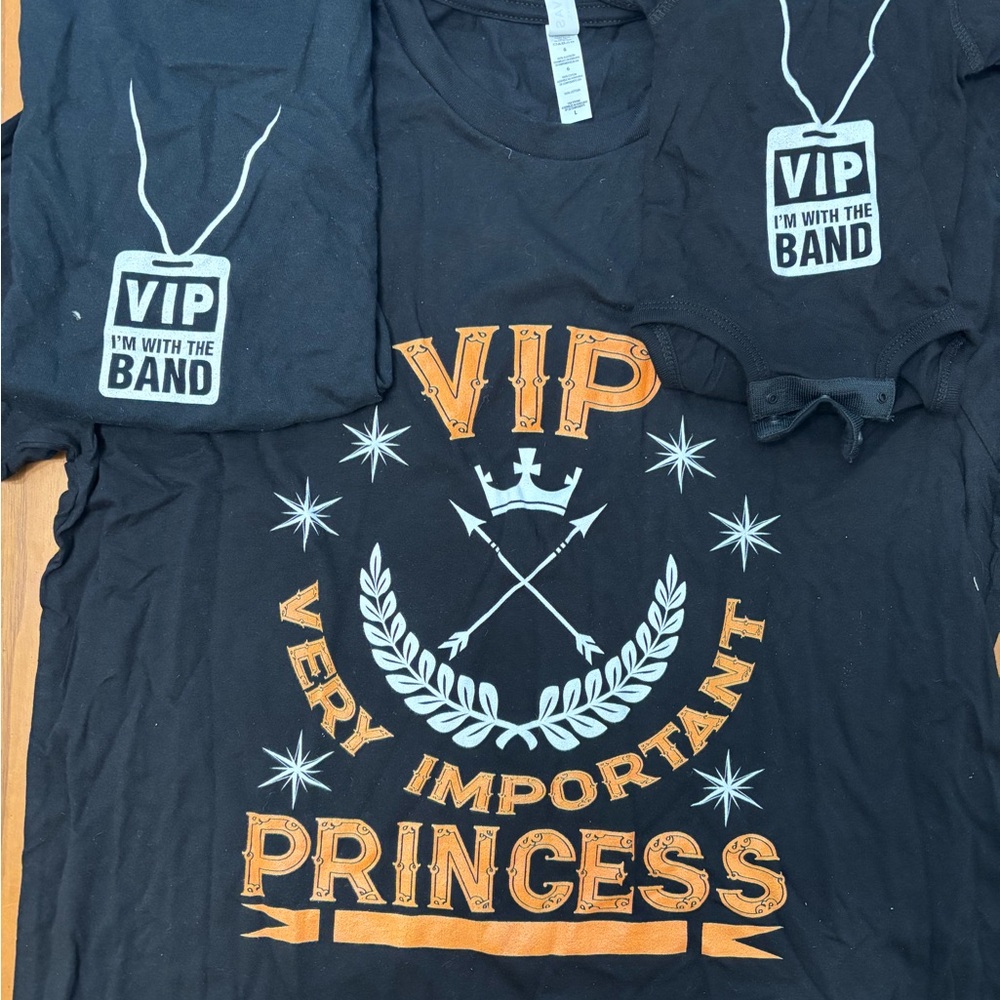 Mom & Kids' Mayching Tees with “VIP Princess” and “I’m with the Band” Graphics